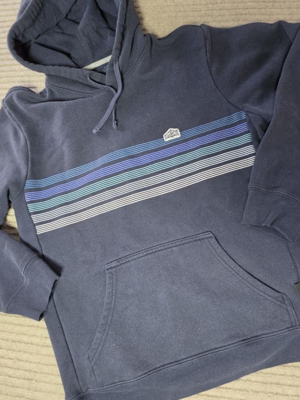 Patagonia Hoodie Mens Small Blue Line Logo Ridge Stripe Uprisal Hoody Sweatshirt